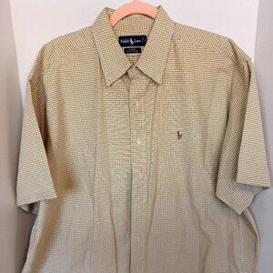 Ralph Lauren Blake Shirt XL Yellow Blue Check Short Sleeve Button Down